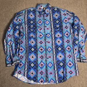Vintage Men’s Western Shirt KARMAN Aztec Blue Large